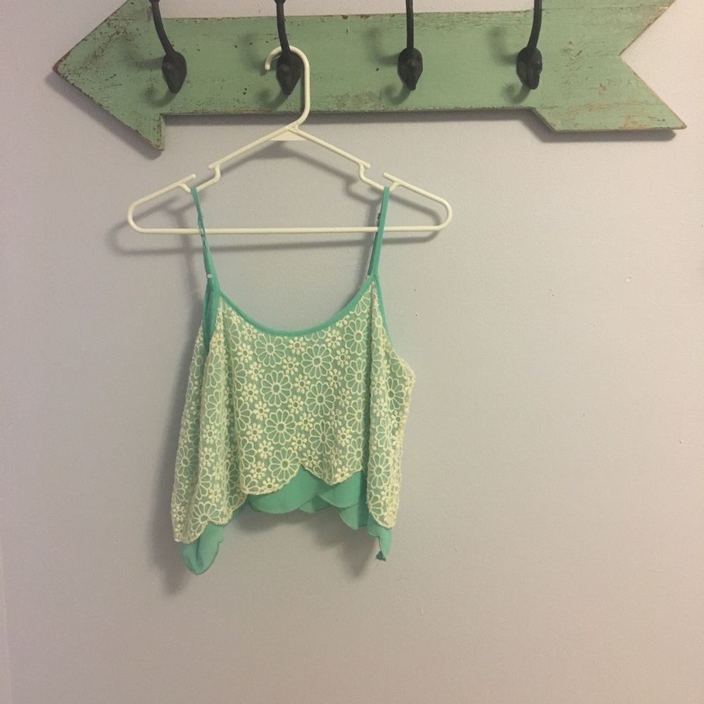 Turquoise and lace Crop top , size small